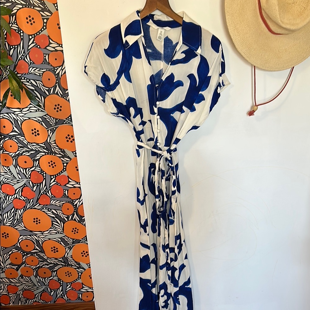 Blue and White Floral Women's Dress